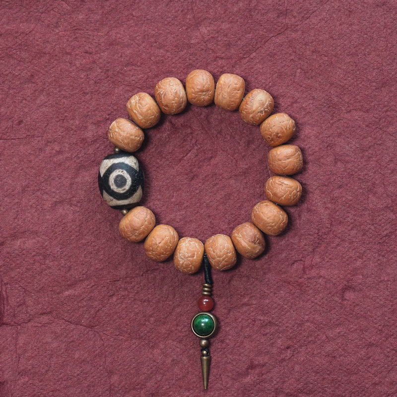 Stone of buddha Tibet Bodhi Seed Dzi Bead Peace Charm Wrist Mala Bracelet