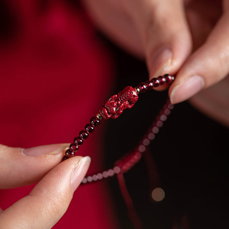 Stone of buddha Garnet Cinnabar PiXiu Blessing Calm String Bracelet