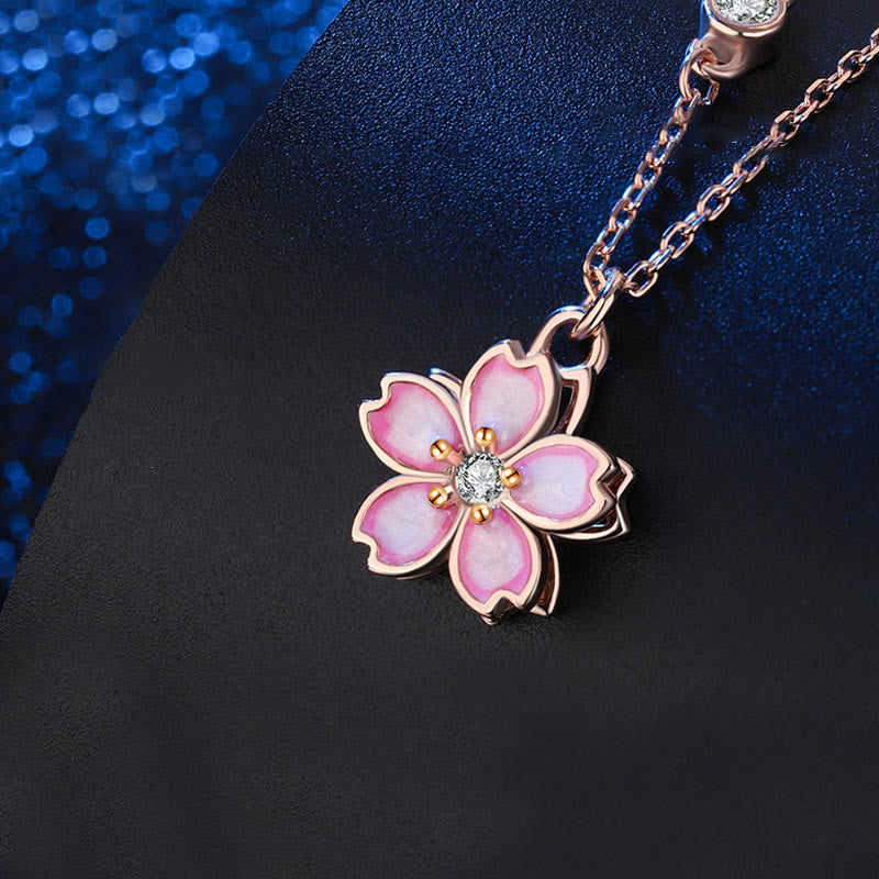 Stone of buddha 925 Sterling Silver Cherry Blossom Flower Rotatable Protection Necklace Pendant