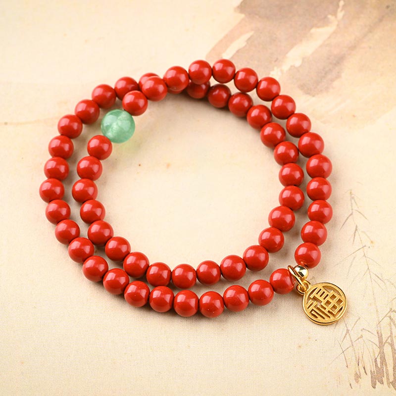 Stone of buddha Tibetan Cinnabar Green Aventurine Luck Bracelet Necklace