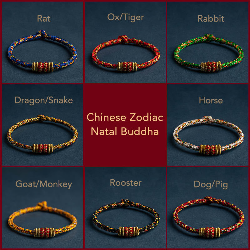 Stone of buddha Tibet Handmade Chinese Zodiac Natal Buddha Luck Strength Braided String Bracelet