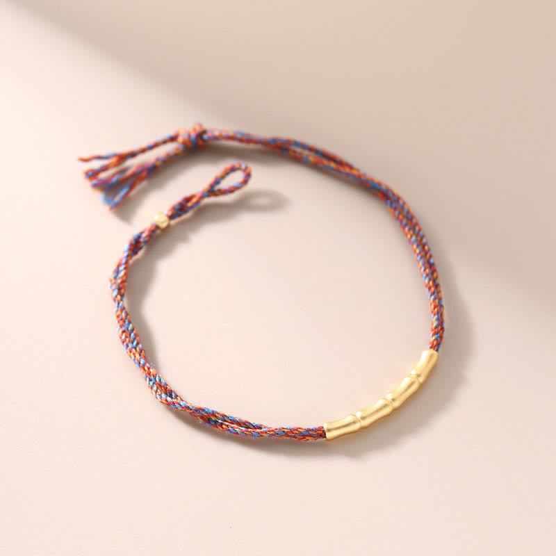 Stone of buddha 925 Sterling Silver Bamboo Design Luck Handcrafted Multicolored Braided Bracelet