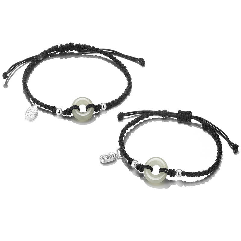 Stone of buddha 2Pcs Green Aventurine White Jade Peace Buckle Luck Braided Couple Bracelet