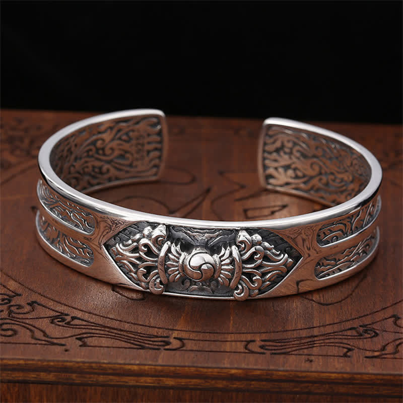 Stone of buddha 925 Sterling Silver Vajra Dorje Engraved Spiritual Power Bracelet Bangle