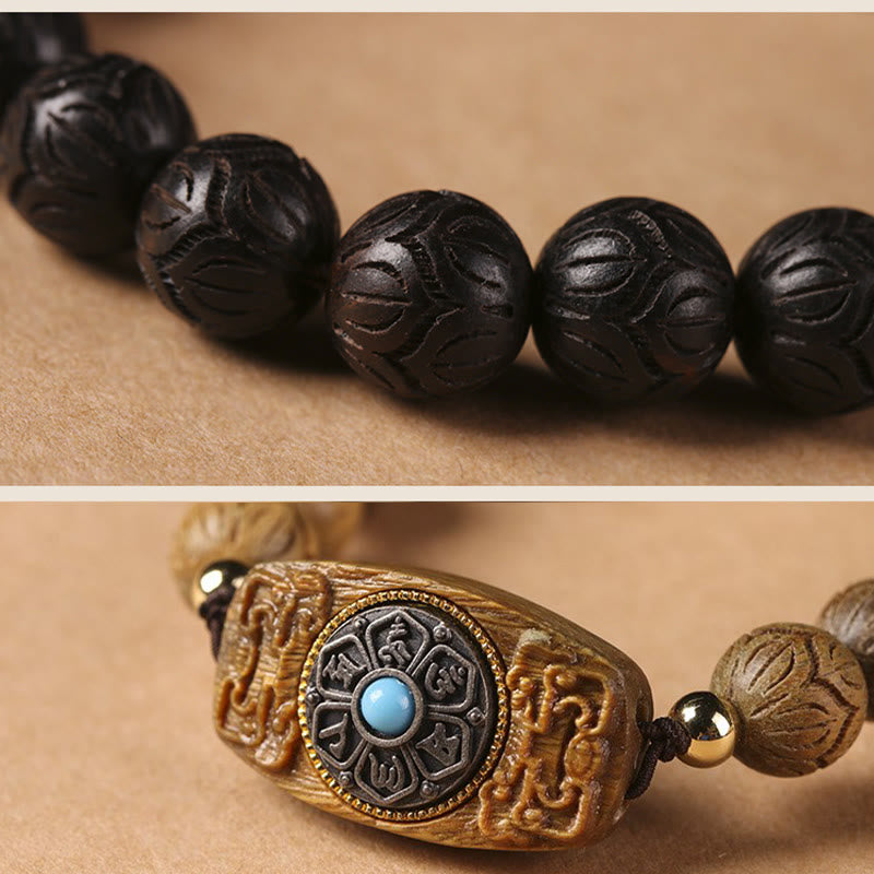 Stone of buddha Green Sandalwood Ebony Wood Sandalwood Om Mani Padme Hum Soothing Bracelet