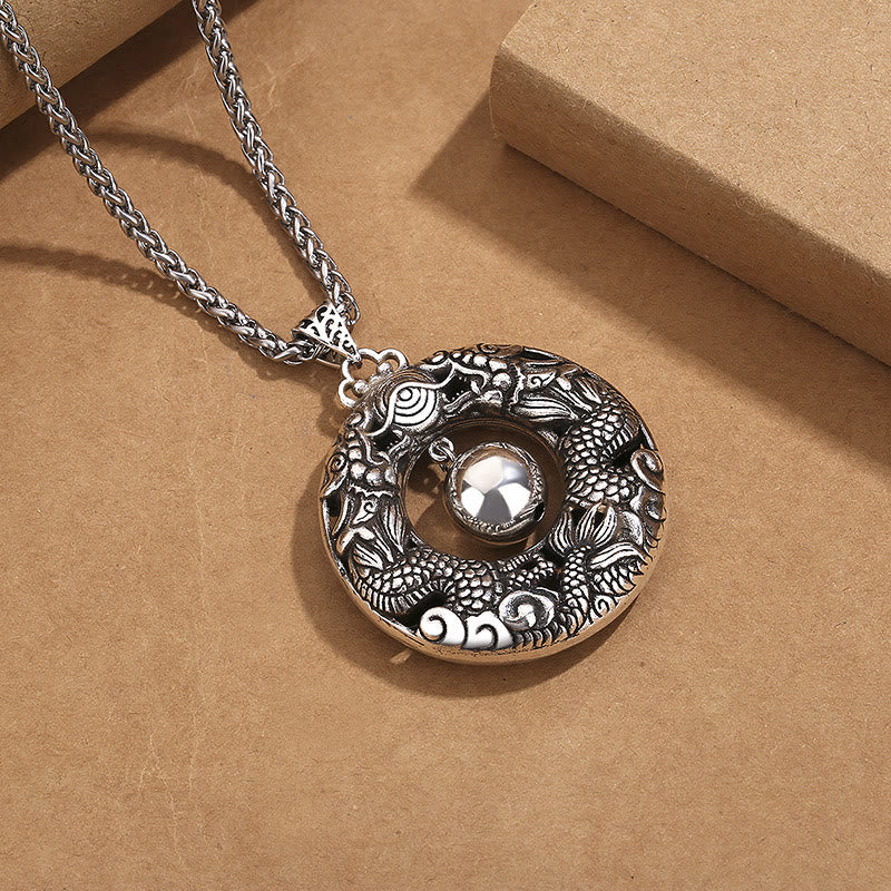 Stone of buddha Double Dragon Playing Bead Copper Protection Necklace Pendant