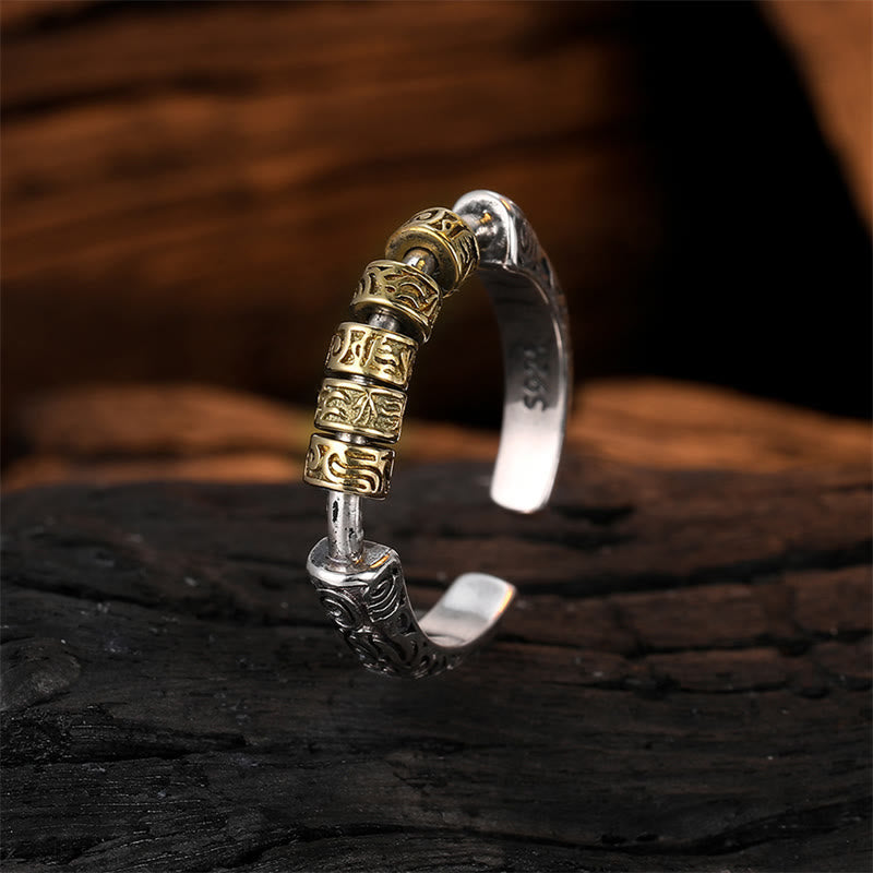 Stone of buddha 925 Sterling Silver Tang Dynasty Flower Design Luck Energy Ring