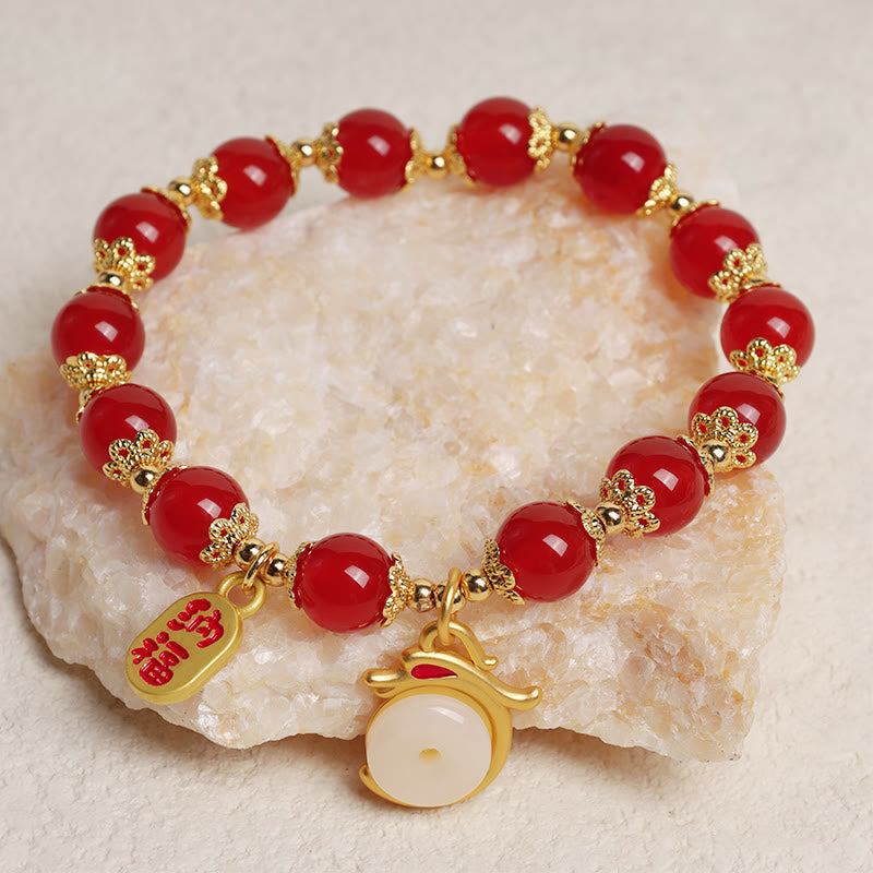 Stone of buddha Year of the Dragon Red Agate Green Aventurine Peace Buckle Fu Character Lucky Fortune Bracelet