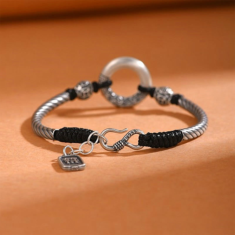 Stone of buddha 999 Sterling Silver Fu Character Peace Buckle Copper Coin Auspicious Clouds Fortune Bracelet
