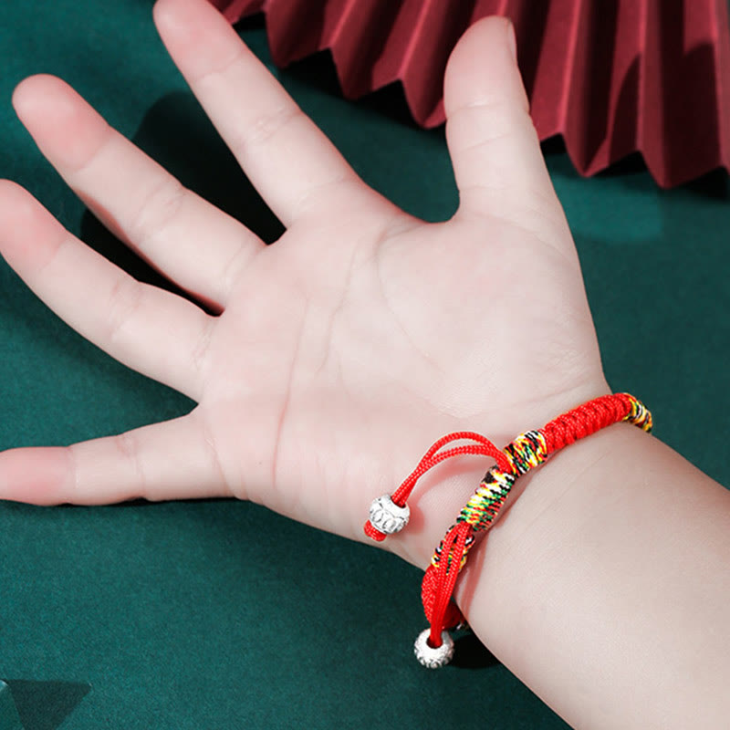 Stone of buddha 925 Sterling Silver King Kong Knot Multicolored Red String Strength Handmade Braided Kids Child Bracelet