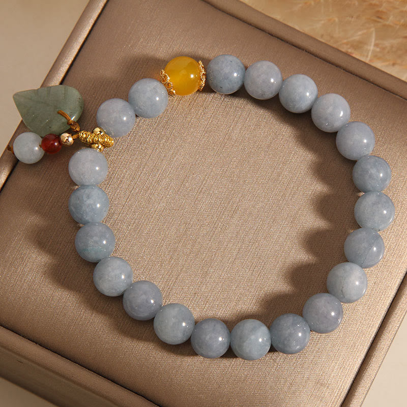 Stone of buddha Aquamarine Jade Leaf Healing Charm Bracelet