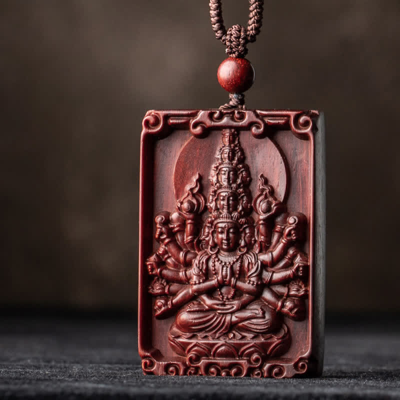 Stone of buddha Chinese Zodiac Natal Buddha Small Leaf Red Sandalwood Protection Necklace Pendant