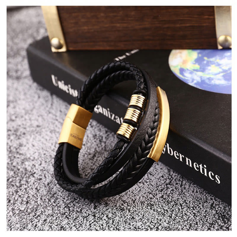 Stone of buddha Leather Multi-Layer Titanium Steel Balance Braided Magnetic Buckle Bracelet