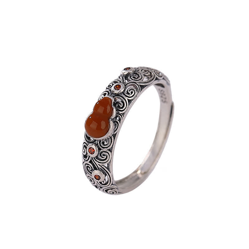 Stone of buddha 925 Sterling Silver Red Agate Cyan Jade Gourd Blessing Auspicious Ring