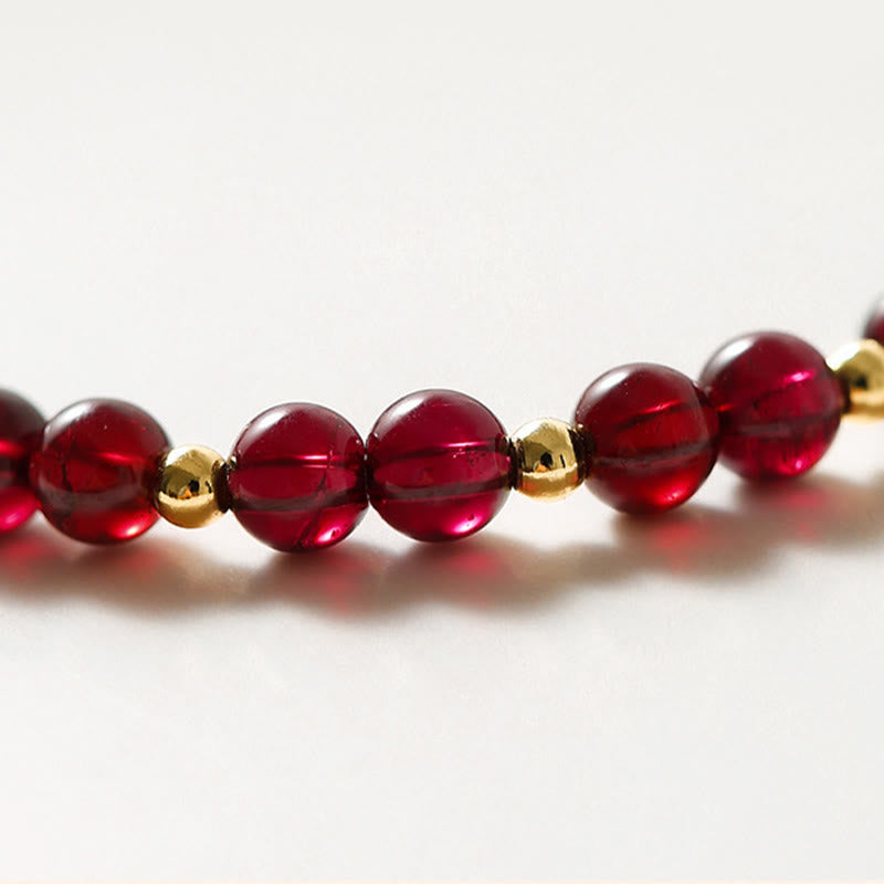 Stone of buddha 14K Gold Natural Garnet Cinnabar Flower Calm Bracelet
