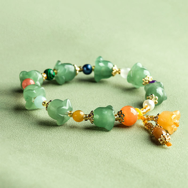 Stone of buddha Green Aventurine Magnolia Flower Luck Bracelet