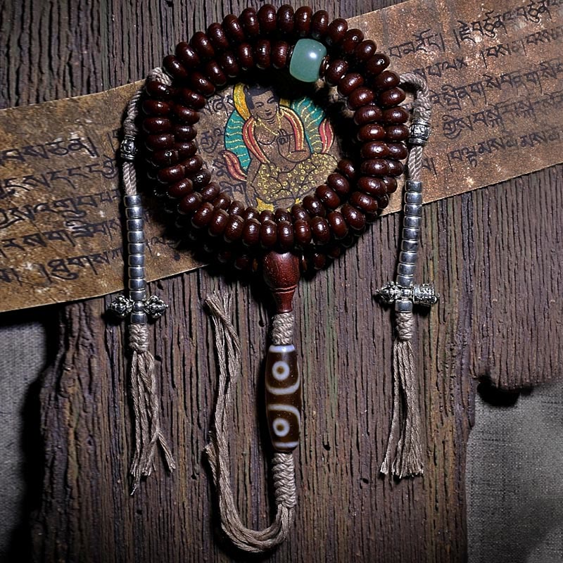 Stone of buddha Natural Tibet 108 Mala Beads Purple Bodhi Seed Three-eyed Dzi Bead Copper Dorje Harmony Bracelet