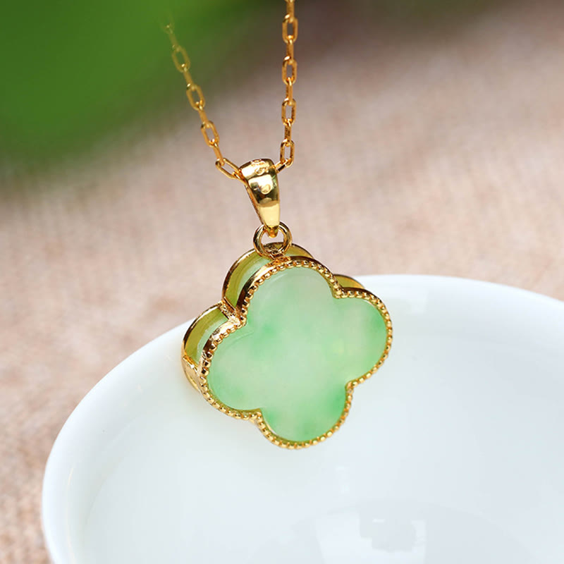 Stone of buddha Four Leaf Clover Jade Pattern Luck Necklace Pendant
