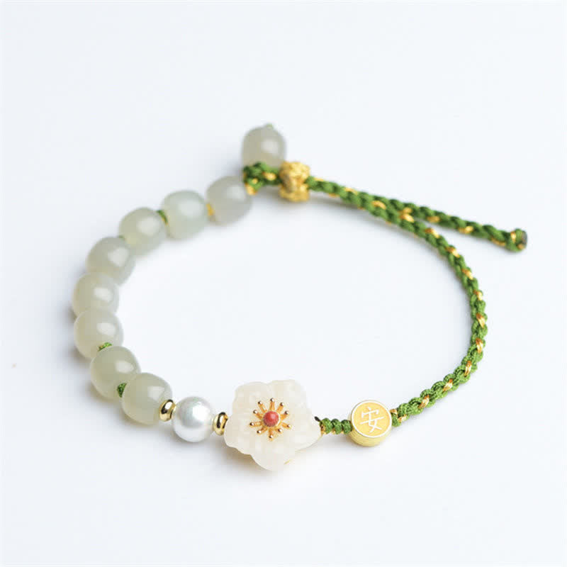 Stone of buddha 925 Sterling Silver Natural Hetian Jade Peach Blossom Luck Bracelet