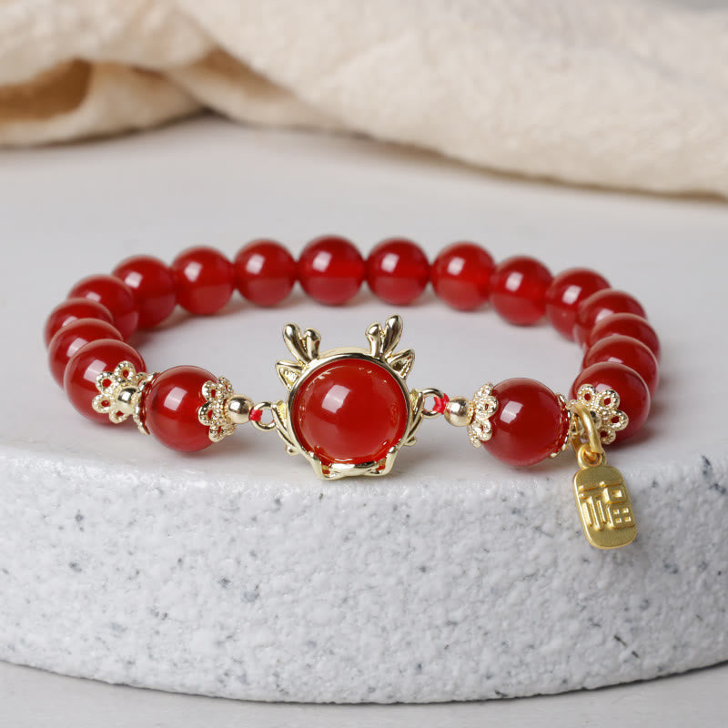 Stone of buddha Year of the Dragon Red Agate Jade Peace Buckle Fu Character Success Bracelet
