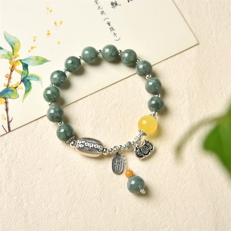 Stone of buddha 925 Sterling Silver Cyan Jade Amber Success Bracelet