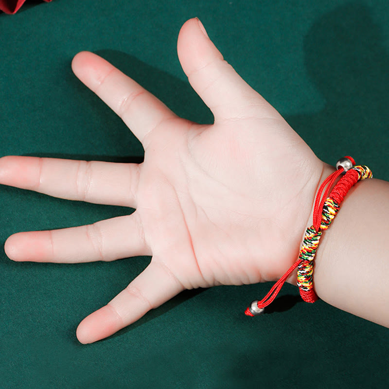Stone of buddha 925 Sterling Silver Chinese Lock Charm Multicolored Red String Protection Handmade Braided Kids Bracelet