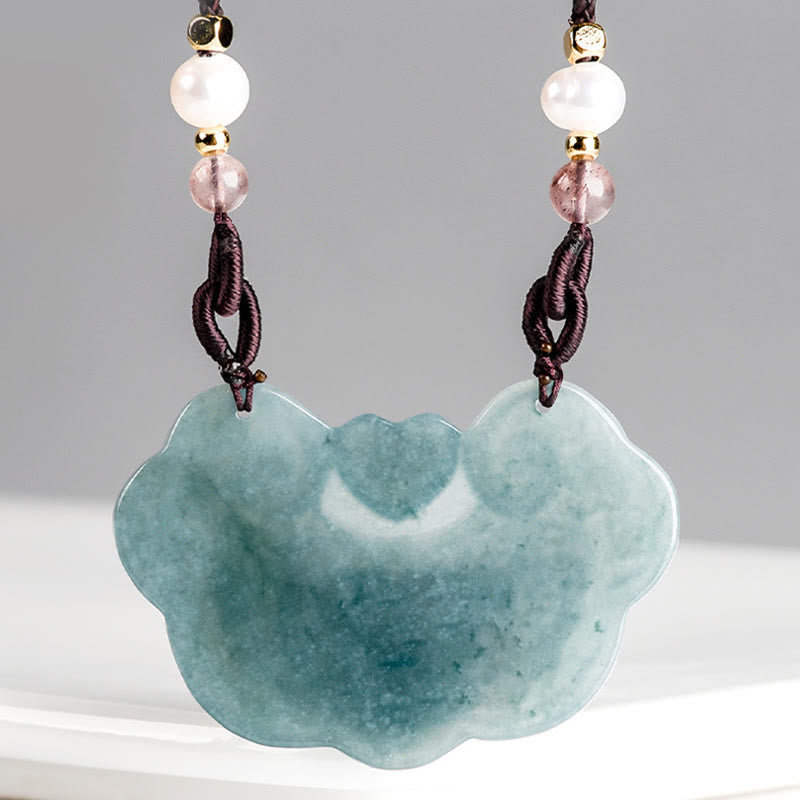 Stone of buddha Natural Jade Peony Flower Lock of Good Wishes Prosperity Necklace Pendant