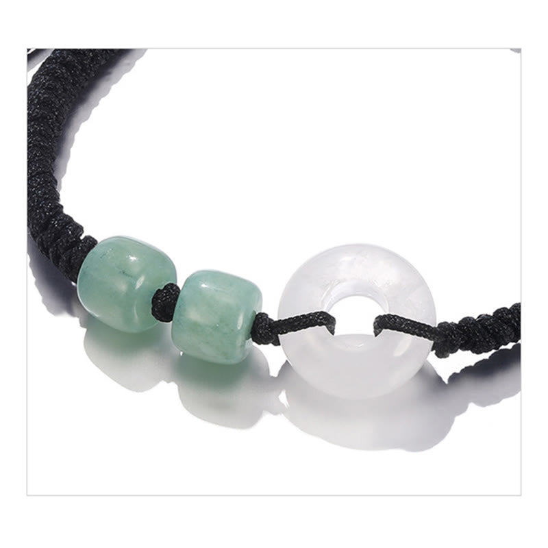 Stone of buddha 2Pcs Green Aventurine White Jade Peace Buckle Luck Braided Couple Bracelet