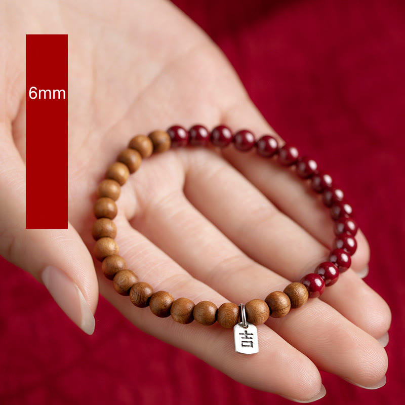 Stone of buddha 925 Sterling Silver Peach Wood Cinnabar Ward Off Evil Spirits Bracelet