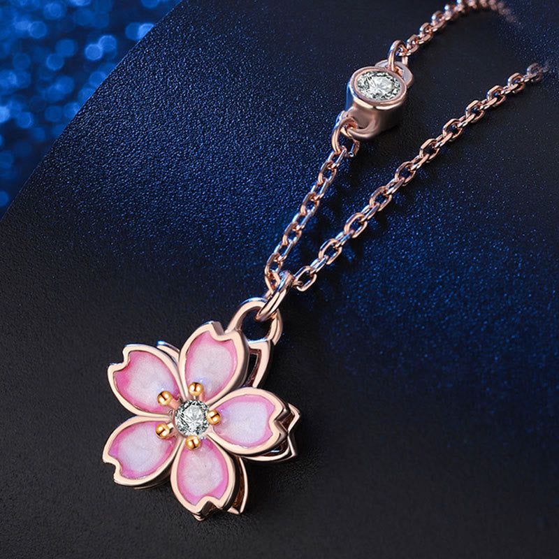 Stone of buddha 925 Sterling Silver Cherry Blossom Flower Rotatable Protection Necklace Pendant