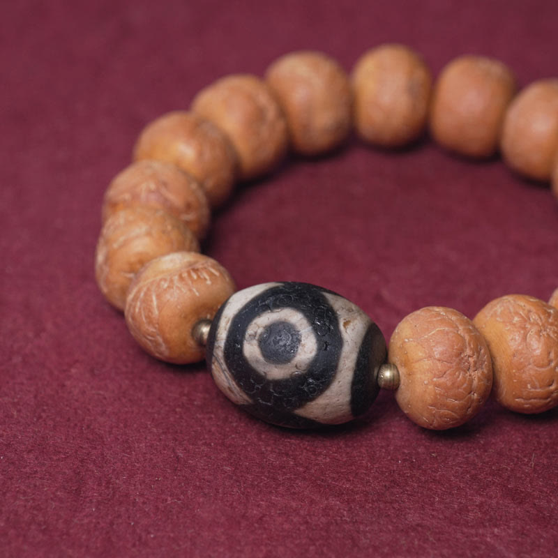 Stone of buddha Tibet Bodhi Seed Dzi Bead Peace Charm Wrist Mala Bracelet