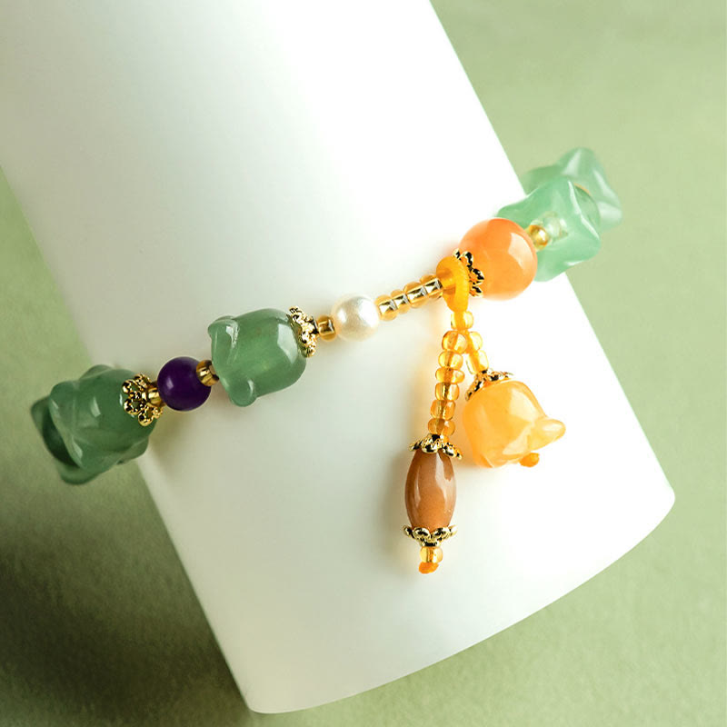Stone of buddha Green Aventurine Magnolia Flower Luck Bracelet