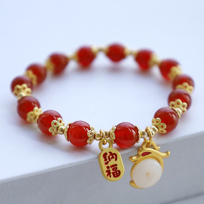 Stone of buddha Year of the Dragon Red Agate Green Aventurine Peace Buckle Fu Character Lucky Fortune Bracelet