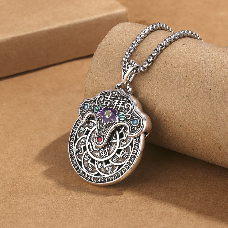 Stone of buddha Peony Flower Copper Coins Wealth Necklace Pendant