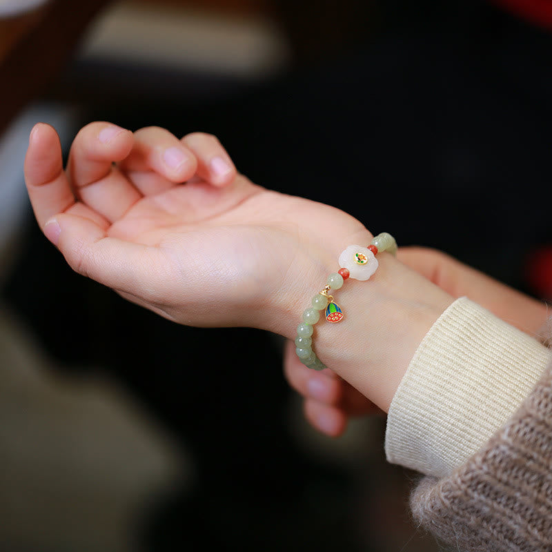 Stone of buddha 925 Sterling Silver Plated Gold Natural Hetian Jade Bead Gourd Lotus Bamboo Fu Character Luck Bracelet