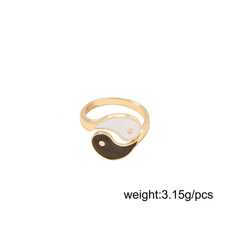 Stone of buddha Yin Yang Symbol Adjustable Blessing Couple Ring