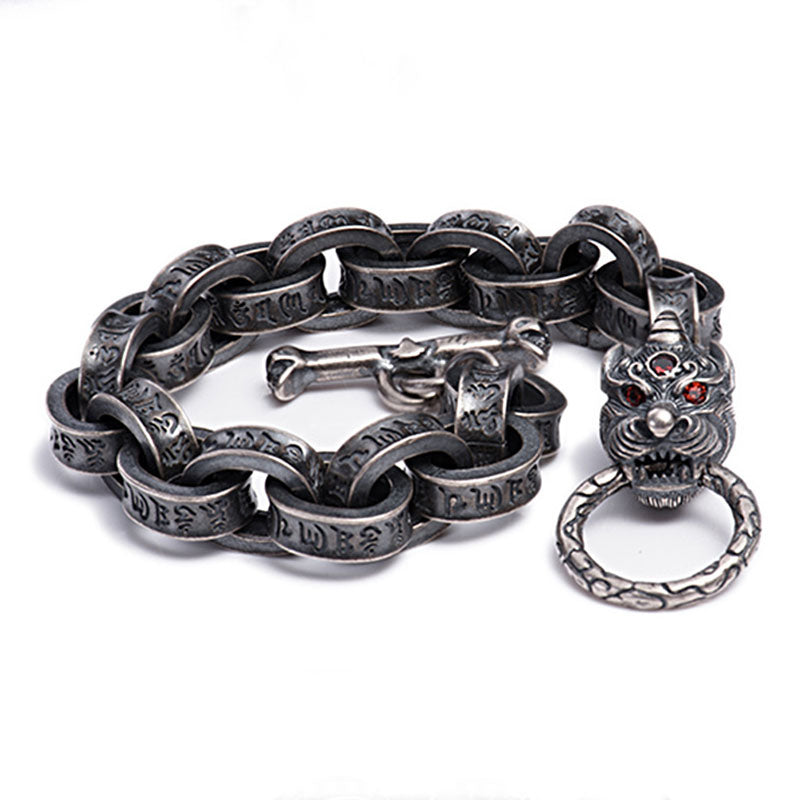 Stone of buddha 925 Sterling Silver Dragon Kirin Om Mani Padme Hum Success Strength Bracelet Bangle
