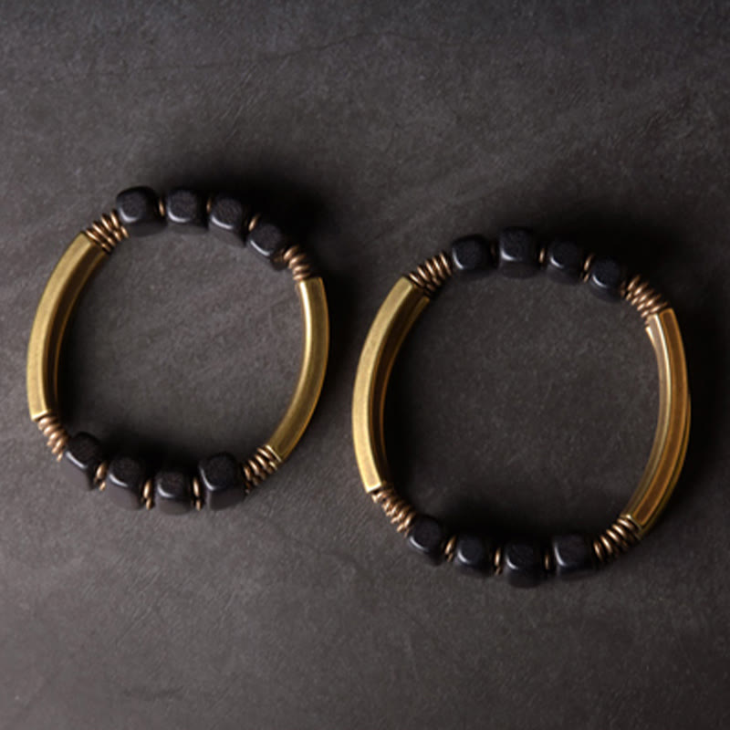 Stone of buddha Tibetan Ebony Wood Copper Balance Double Layer Bracelet