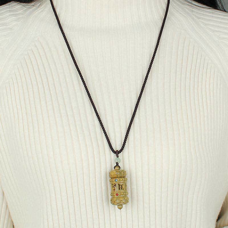 Stone of buddha Tibet Green Sandalwood Rosewood Om Mani Padme Hum Lotus Positive Soothing Necklace Pendant