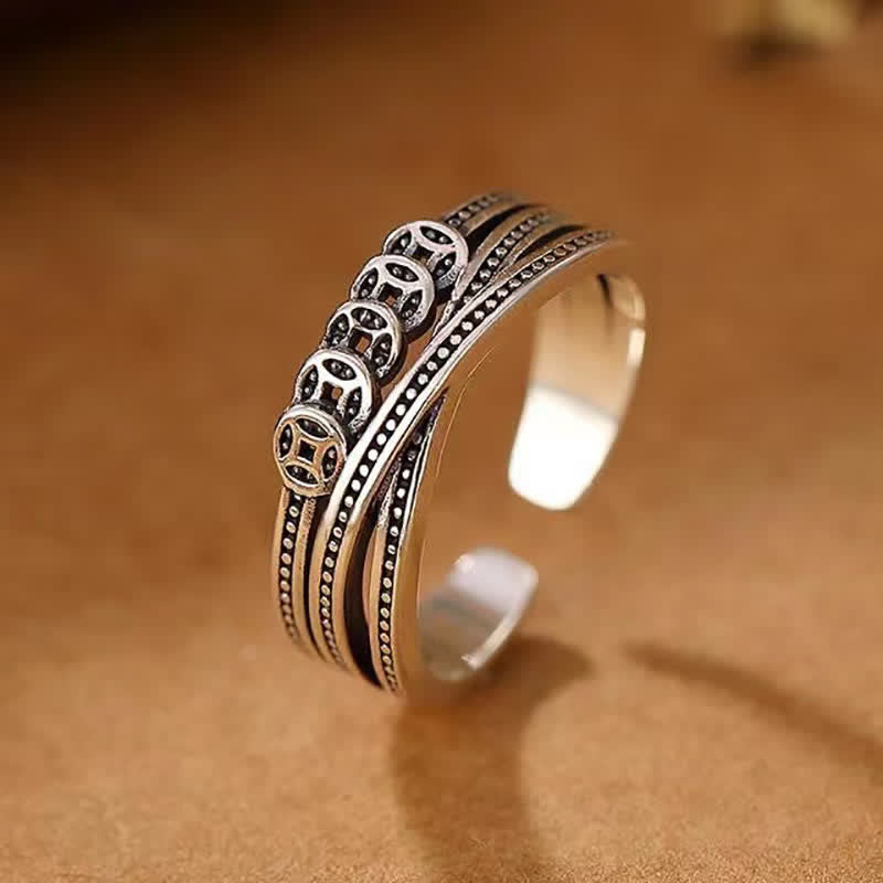 Stone of buddha Copper Coin Wealth Luck Ring