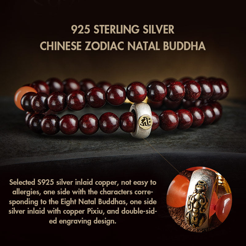 Stone of buddha Chinese Zodiac Natal Buddha Small Leaf Red Sandalwood Jade Red Agate PiXiu Sooth Bracelet