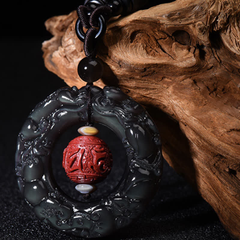 Stone of buddha FengShui Natural Rainbow Obsidian PiXiu Cinnabar Healing Necklace Pendant