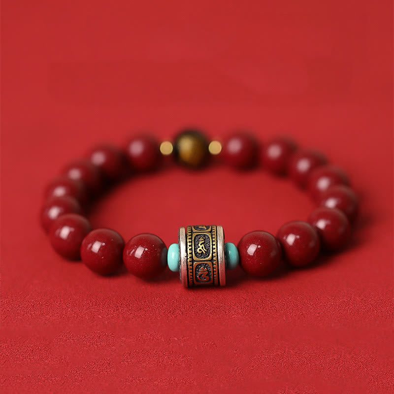 Stone of buddha 925 Sterling Silver Chinese Zodiac Natal Buddha Cinnabar Om Mani Padme Hum Calm Bracelet