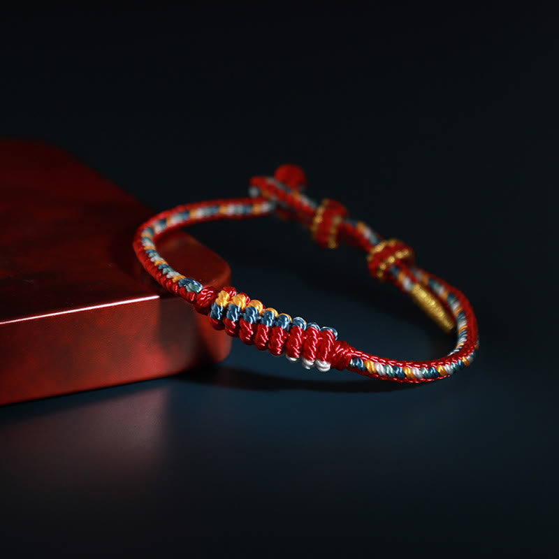 Stone of buddha Tibetan Handmade Eight Thread Peace Knot Prayer Wheel Braided Protection Bracelet