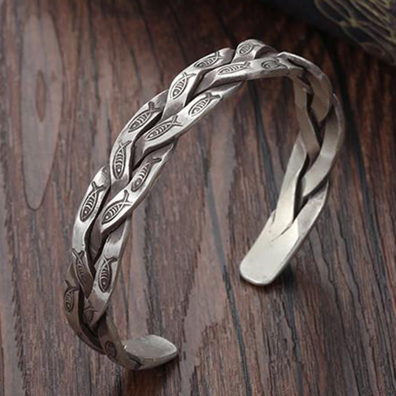 Stone of buddha Koi Fish Twisted Design Luck Wealth Cuff Bracelet Bangle
