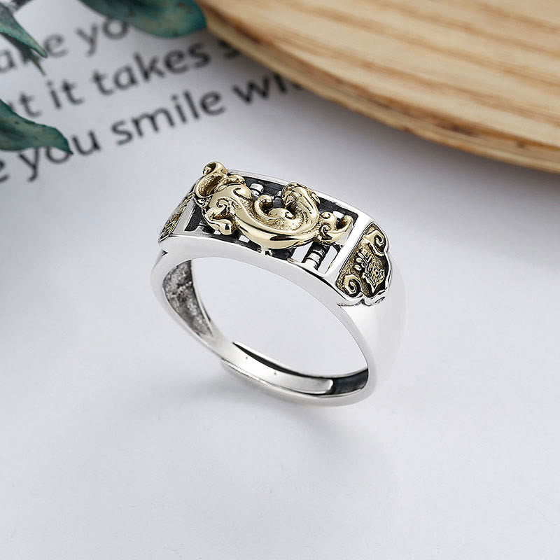 Stone of buddha 925 Sterling Silver PiXiu Luck Wealth Adjustable Ring