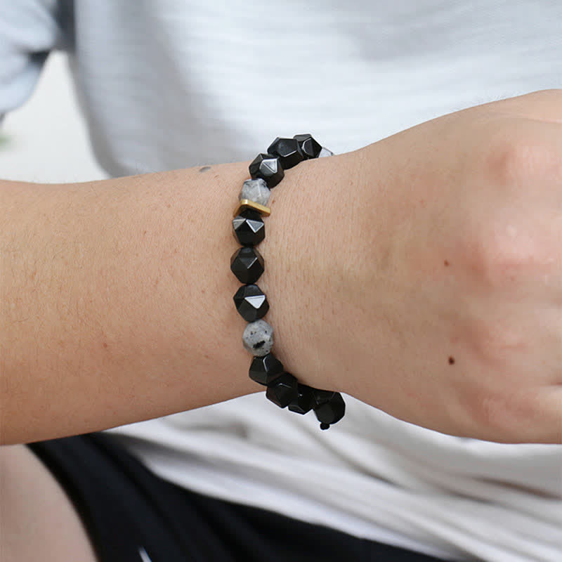 Stone of buddha Black Obsidian Black Glitter Stone Purification Bracelet