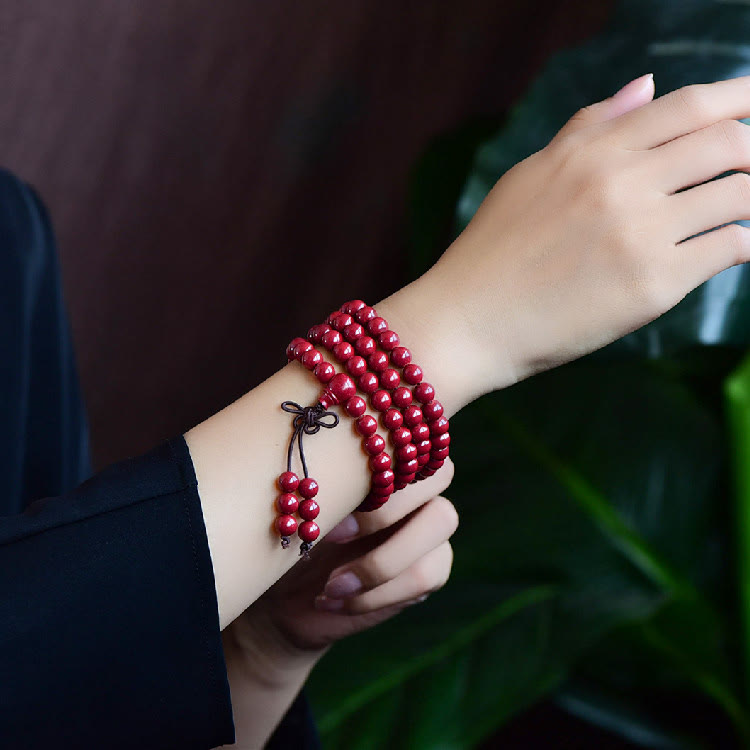 Stone of buddha 108 Mala Beads Cinnabar Om Mani Padme Hum Pattern Engraved Blessing Bracelet