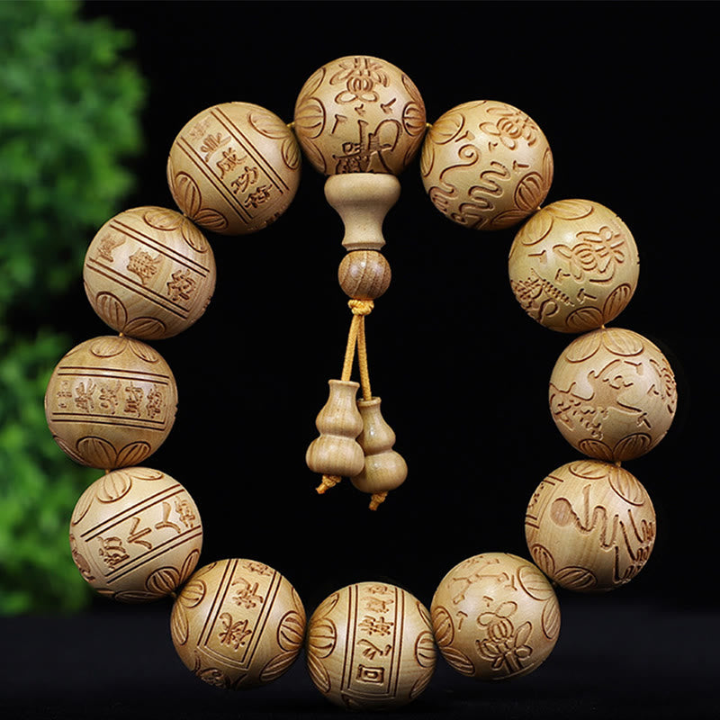 Stone of buddha Chinese Zodiac Rosewood Ebony Boxwood Copper Coin PiXiu Carved Warmth Bracelet