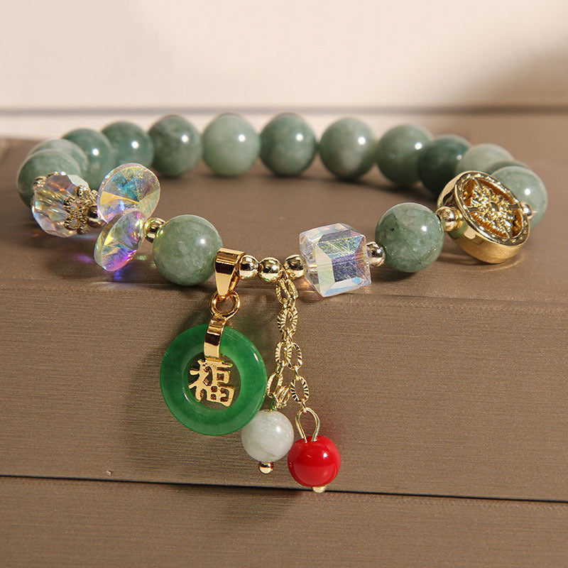 Stone of buddha Strawberry Quartz Jade Fu Character Charm Healing Bracelet